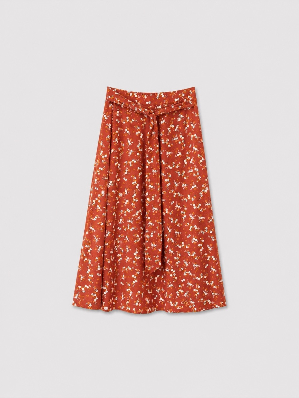 Floral Tie-Waist Midi Skirt in Rust